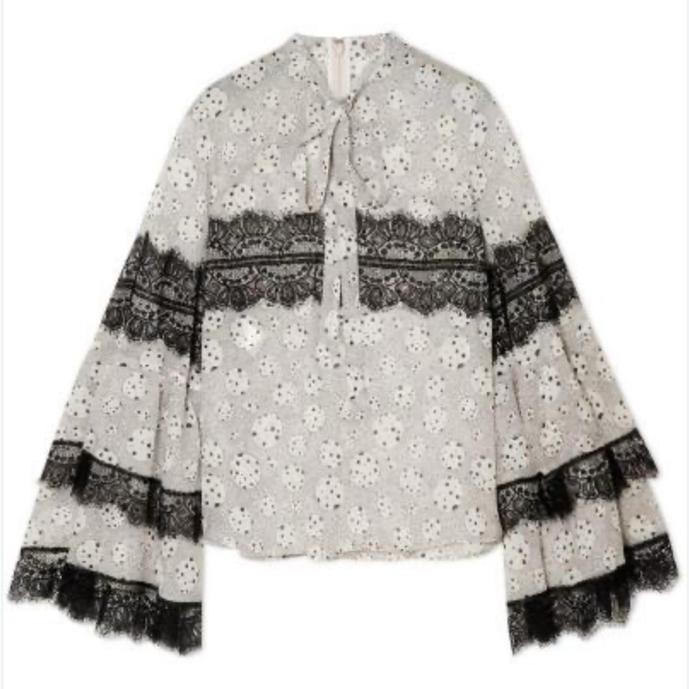 GIAMBATTISTA VALLI Blouse Silk Chiffon Lace-trimmed Whimsical Neo-Victorian S-M